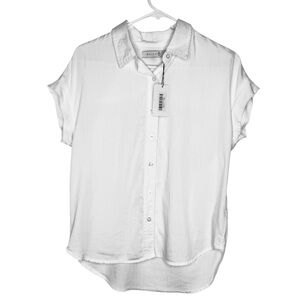 NWT Billy T Lyocell Button Up Short Cap Sleeve Shirt White